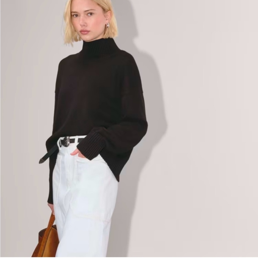 Everlane Black Cotton Mock Neck Rib Knit Sweater - Picture 2 of 12